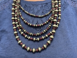 22" long, 5 Strand Navajo Pearl Sterling Silver Necklace and Earrings Set